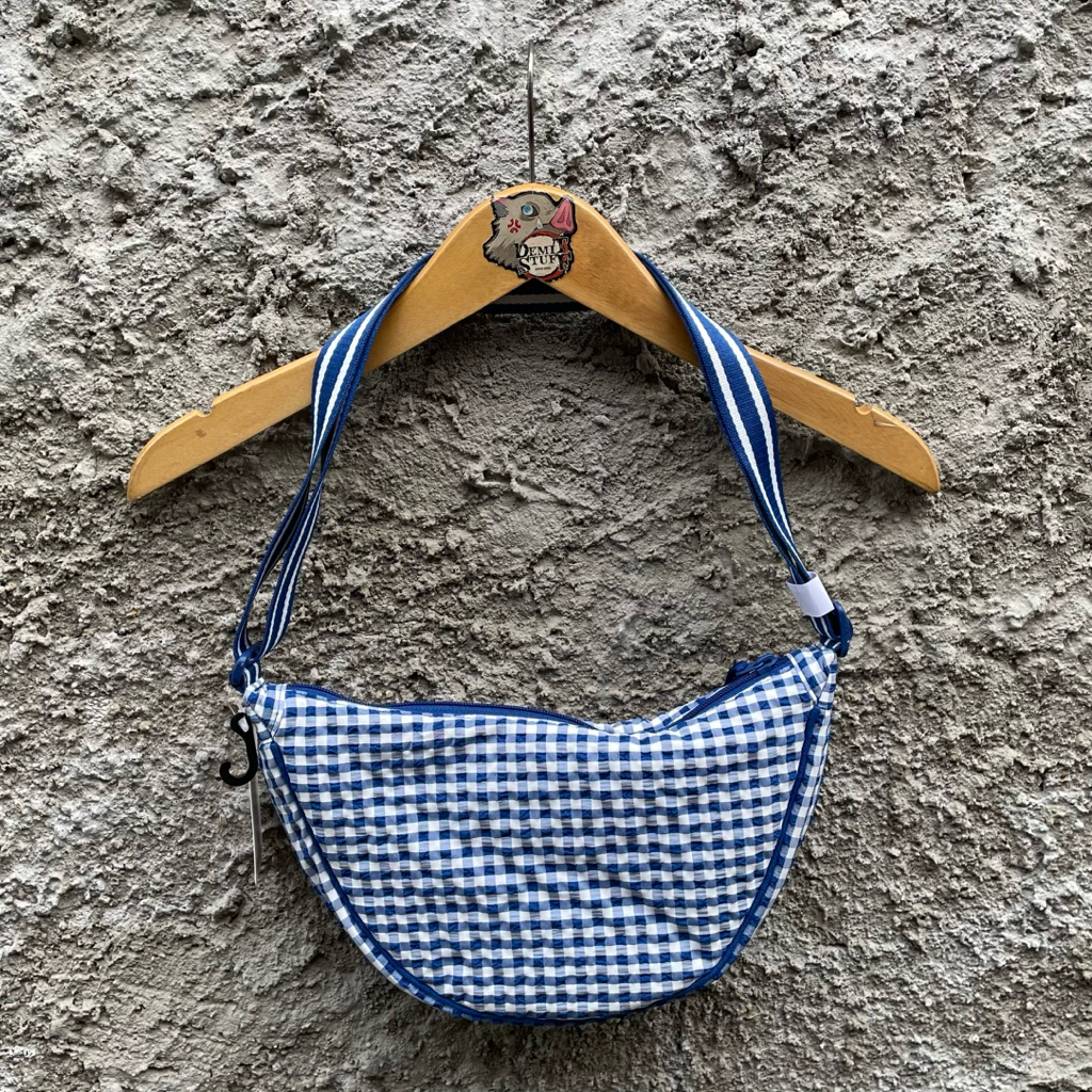 Tas Selempang Bahu Mini Bulat Uniqlo Biru Putih New Original