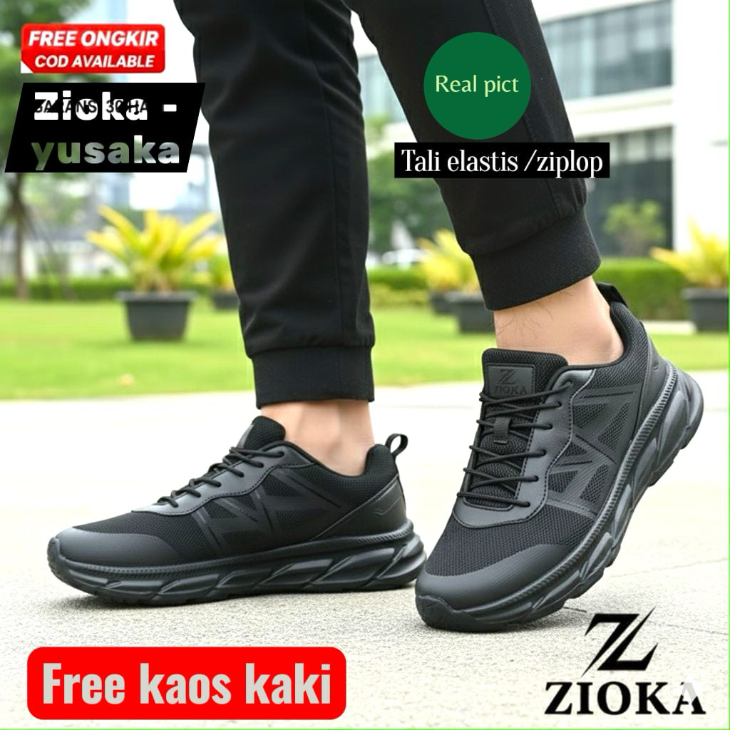 Sepatu Zioka Yasaka full hitam Sepatu full hitam