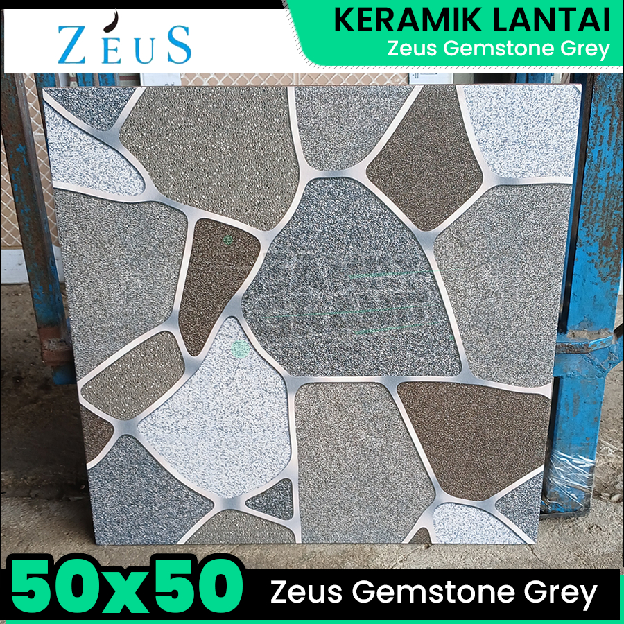 Keramik Kasar 50x50 Zeus Gemstone Grey Lantai Ubin Teras/Carport/Garasi Matte