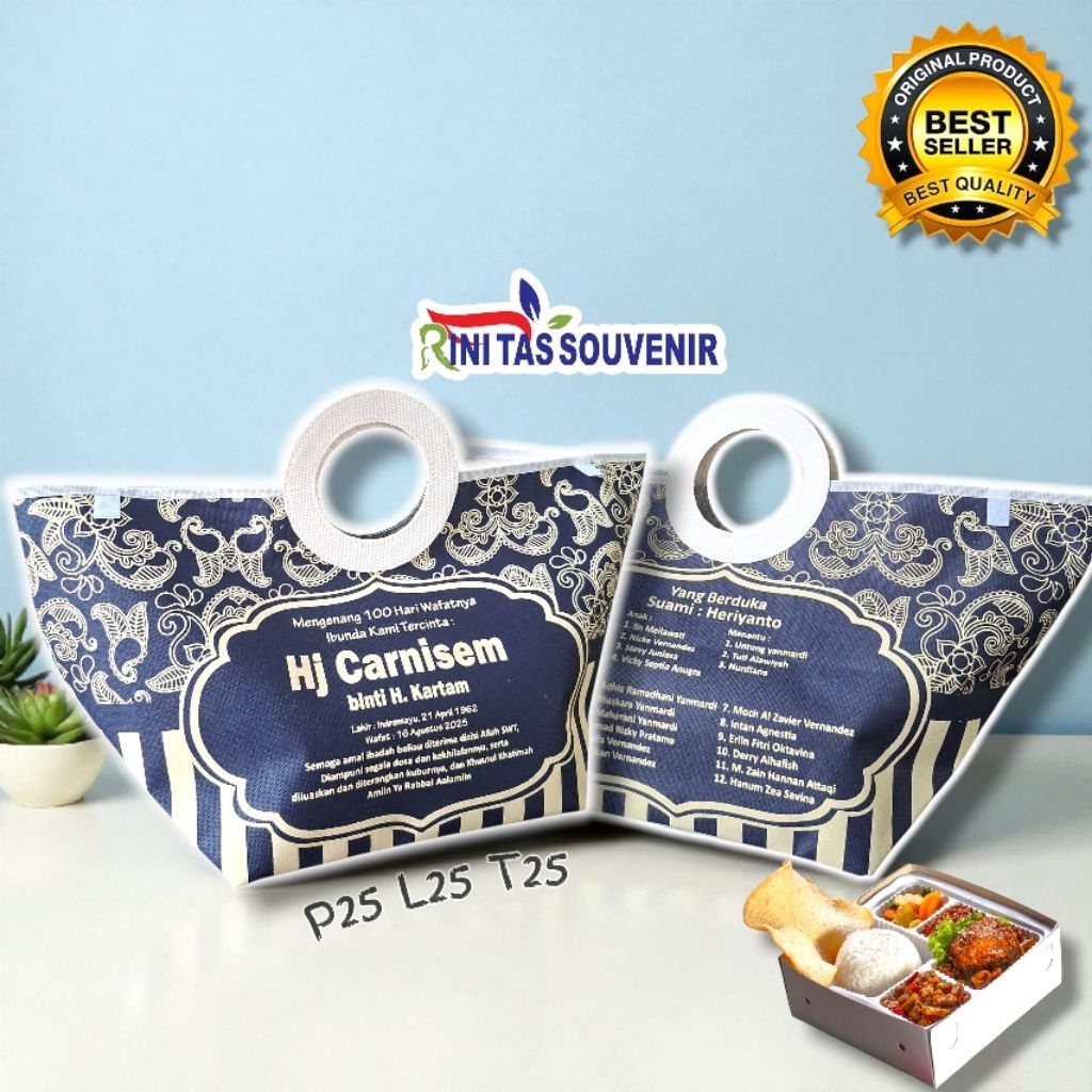 TAS SABLON PEGANGAN BULAT CUSTOM TAS PEGANGAN BULAT SABLON UNTUK KOTAK NASI UNTUK SEMBAKO