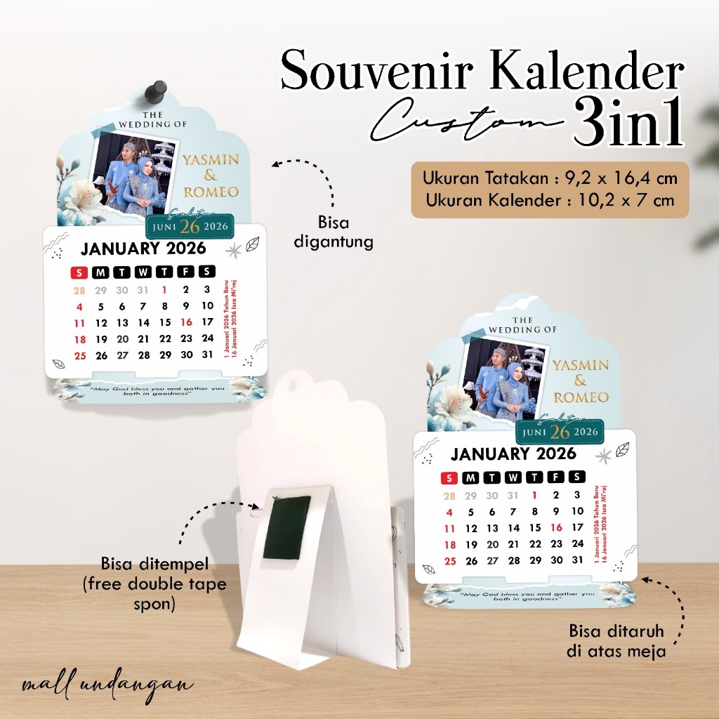 SOUVENIR PERNIKAHAN UNIK - KALENDER MEJA 2026 - KALENDER DUDUK CUSTOM