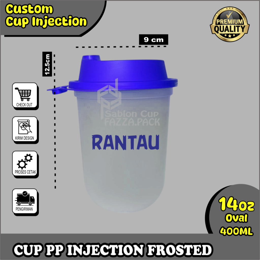 CUP INJECTION 14OZ OVAL BENING CUSTOM LOGO CUP KOPI SHOP PREMIUM
