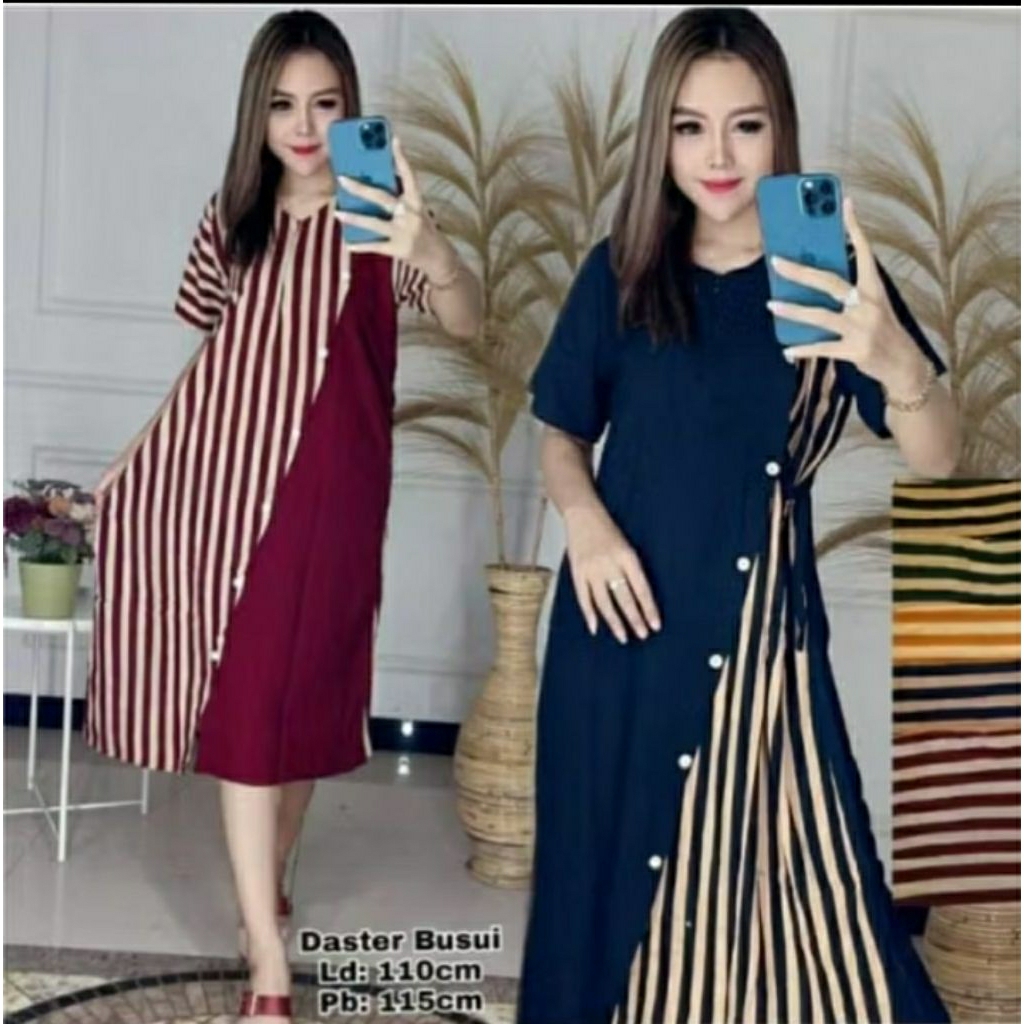 DASTER RAYON RESLETING DEPAN KOMBINASI SALUR // DASTER ANDIN MOTIF SALUR KOMBINASI KEKINIAN // DRESS