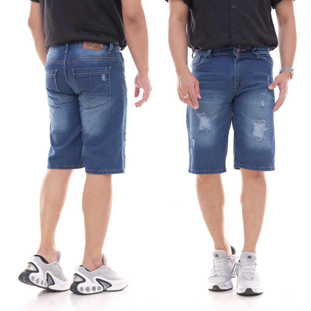 Bi.ngung Fashion||Celana Jeans Pendek Sobek Pria Distro Denim Premium - Wisker Jeans Pendek Ripped C