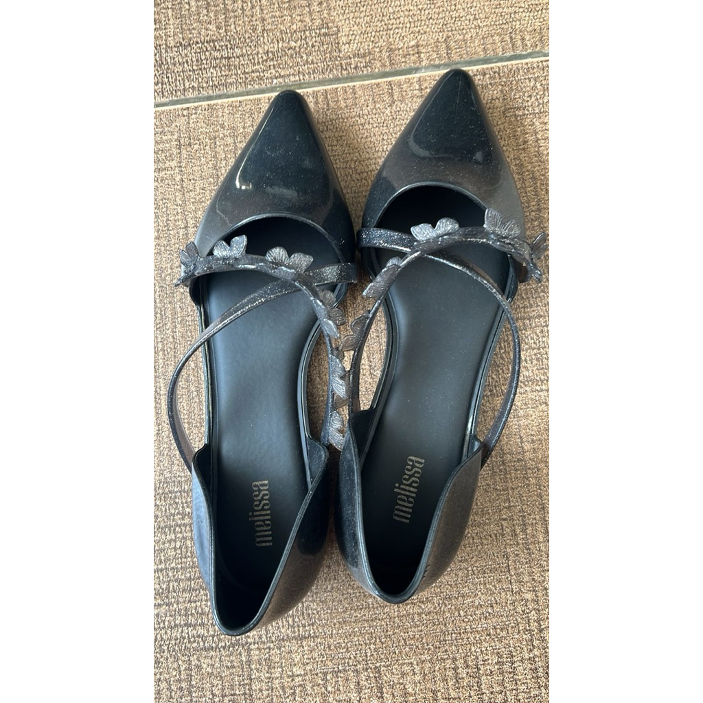 FLATSHOES SENDAL SEPATU HITAM / MELISSA POINTY FLATSHOES WANITA BLACK/HITAM (NEW ORIGINAL) size 38 P