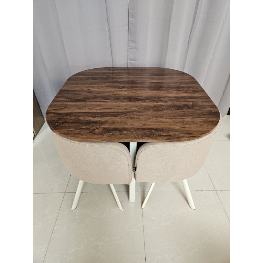 Set Meja Makan Informa Dutton 4 Kursi – Beige + Kayu, Kondisi Used