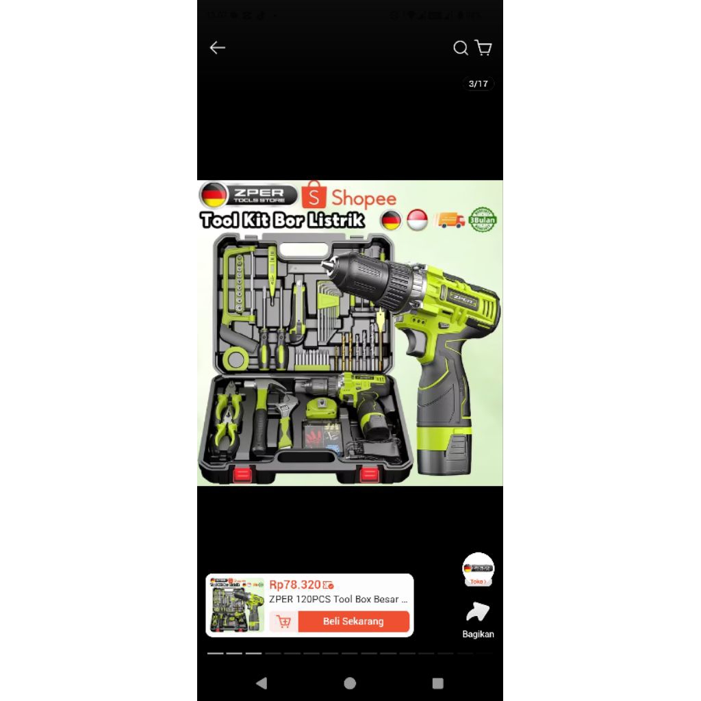 ZPER 120pcs tool box besar mesin bor baterai, toolking set alat tukang lengkap perkakas