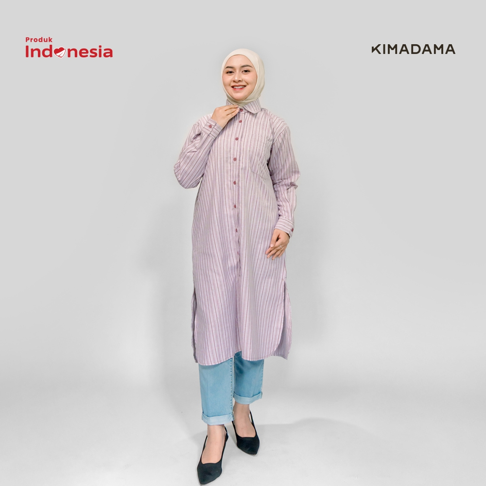 KIMADAMA Kamaniya Cotton Tunik | Dress Tunik Wanita Panjang Katun Stripes Premium | Atasan Midi Dres
