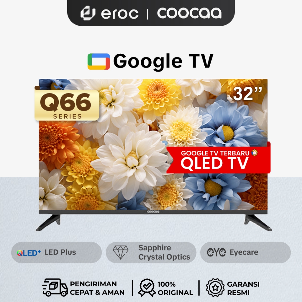 COOCAA TV 32 inch Q66 - 2K QLED TV- Google TV - Sapphire Crystal Optics - Find My Remote - 32Q66