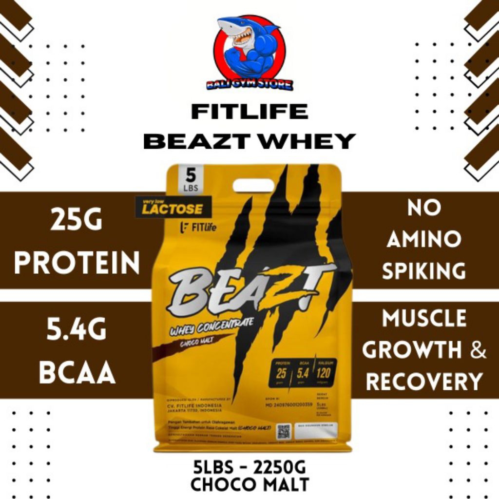 Fitlife BEAZT Whey Concentrate 5lbs WPC 80 Susu Tinggi Protein Mendukung Pertumbuhan dan Pemulihan O