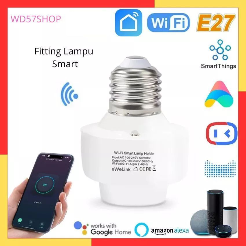 Fitting Lampu Wifi Smart Pintar Otomatis Lamp Gantung Socket Remote Mobile App E27