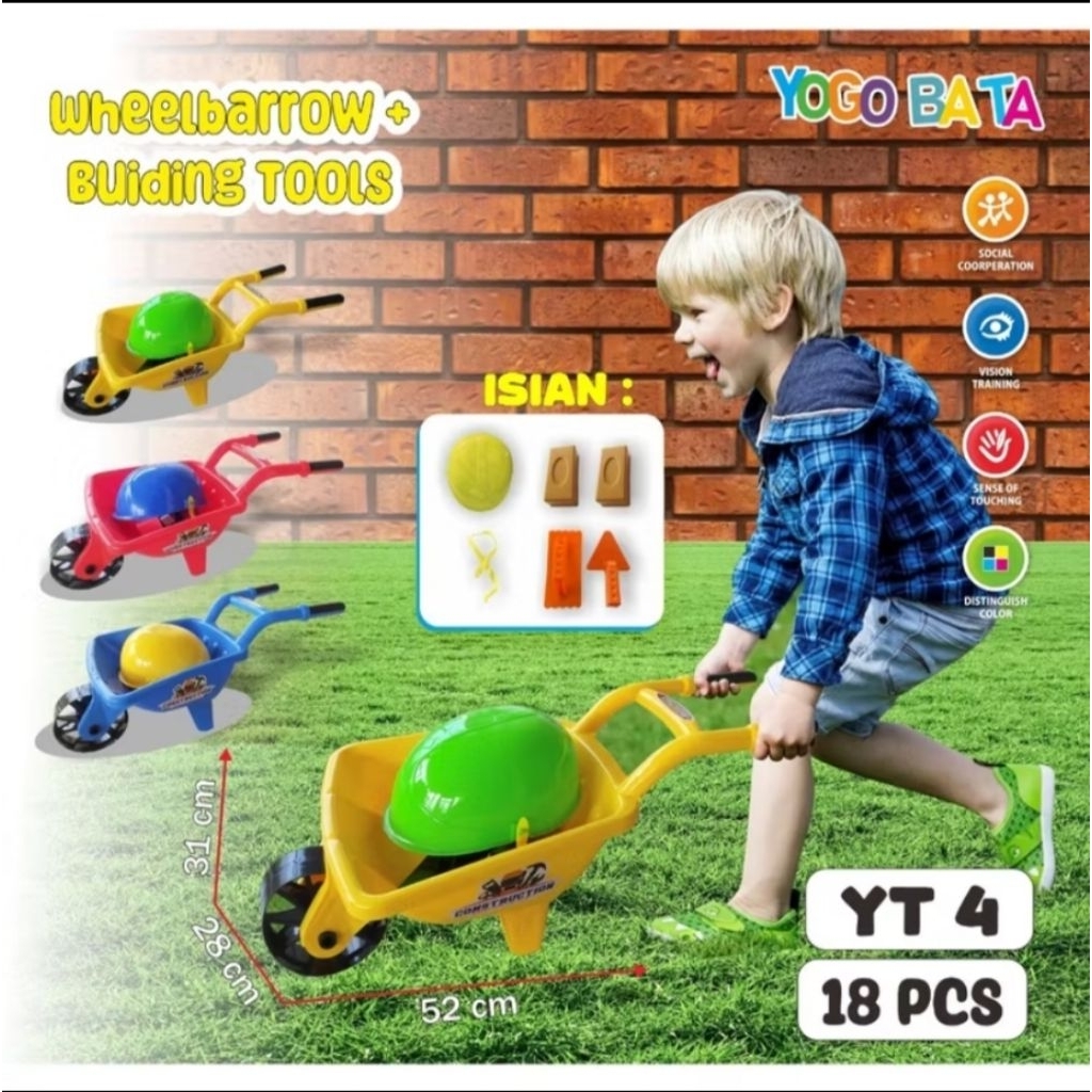 MAINAN ANAK LAKI GEROBAK DORONG PASIR TROLLY CONTRUCTTION YT4 MAINAN COWO TUKANG ADA TOPI PROYEK