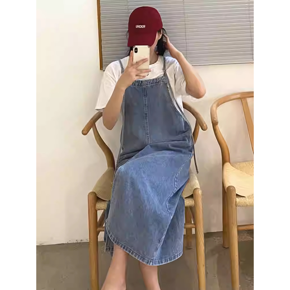 [Gift] DUST Overall dress jeans wanita biru loose korean style big size dress straight jumbo overall