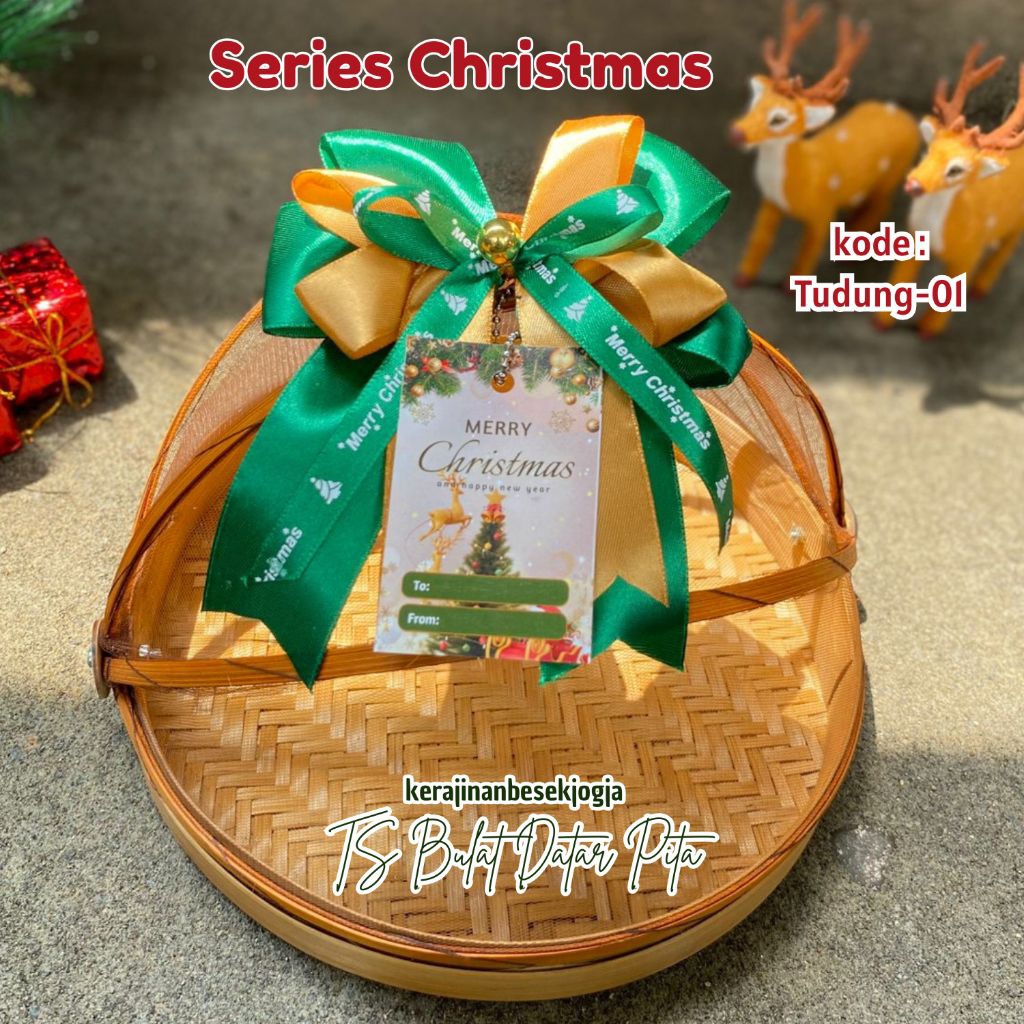 HAMPERS NATAL | TUDUNG SAJI BULAT DATAR HIAS PITA Free Kartu Ucapan | hampers makanan parsel bingkis