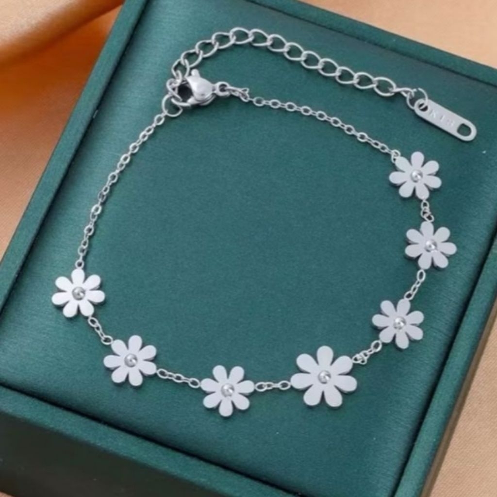 GELANG TANGAN TITANIUM BUNGA DAISY SILVER