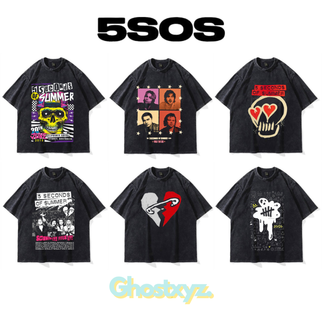 Ghostxyz T-Shirt 5sos Wash Oversize Vintage Tee Baju Kaos