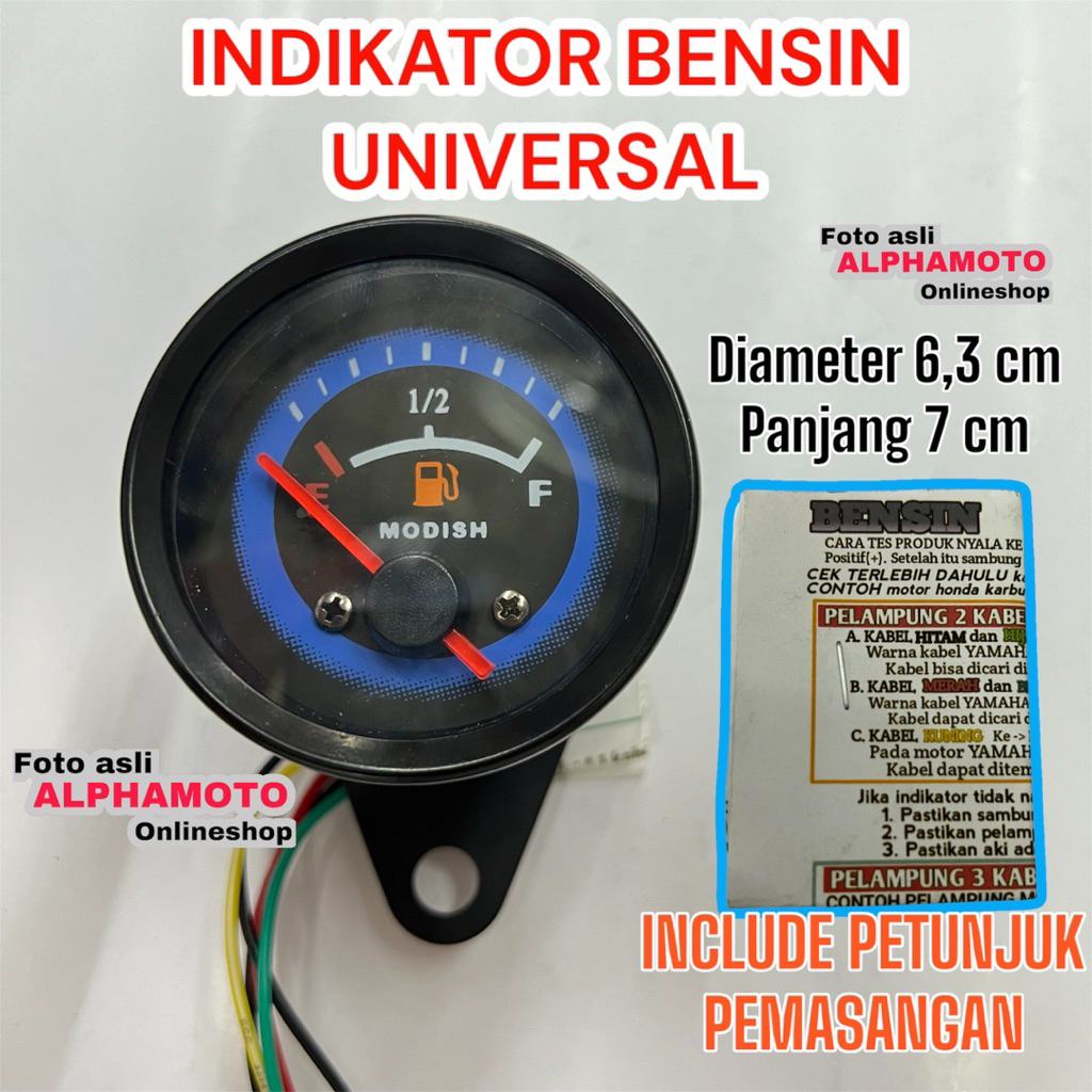 Amper bensin motor meter bulat ampere fuelmeter indikator motor custom universal klasik retro karbu
