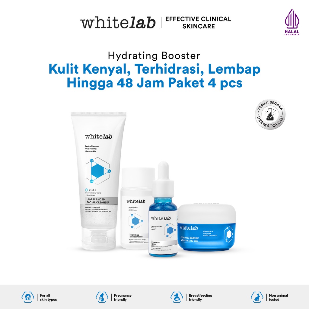 Whitelab Hydrating Series - Facial Cleanser, Essence Toner, Serum, Moisturizer, Sleeping Mask Paket 