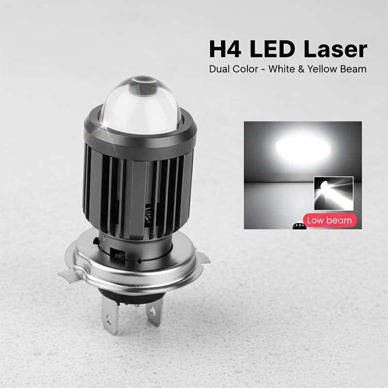 LED Utama Motor H4 Laser Dual Warna Putih Kuning AC DC - Vixion, Ninja, KLX, dll.