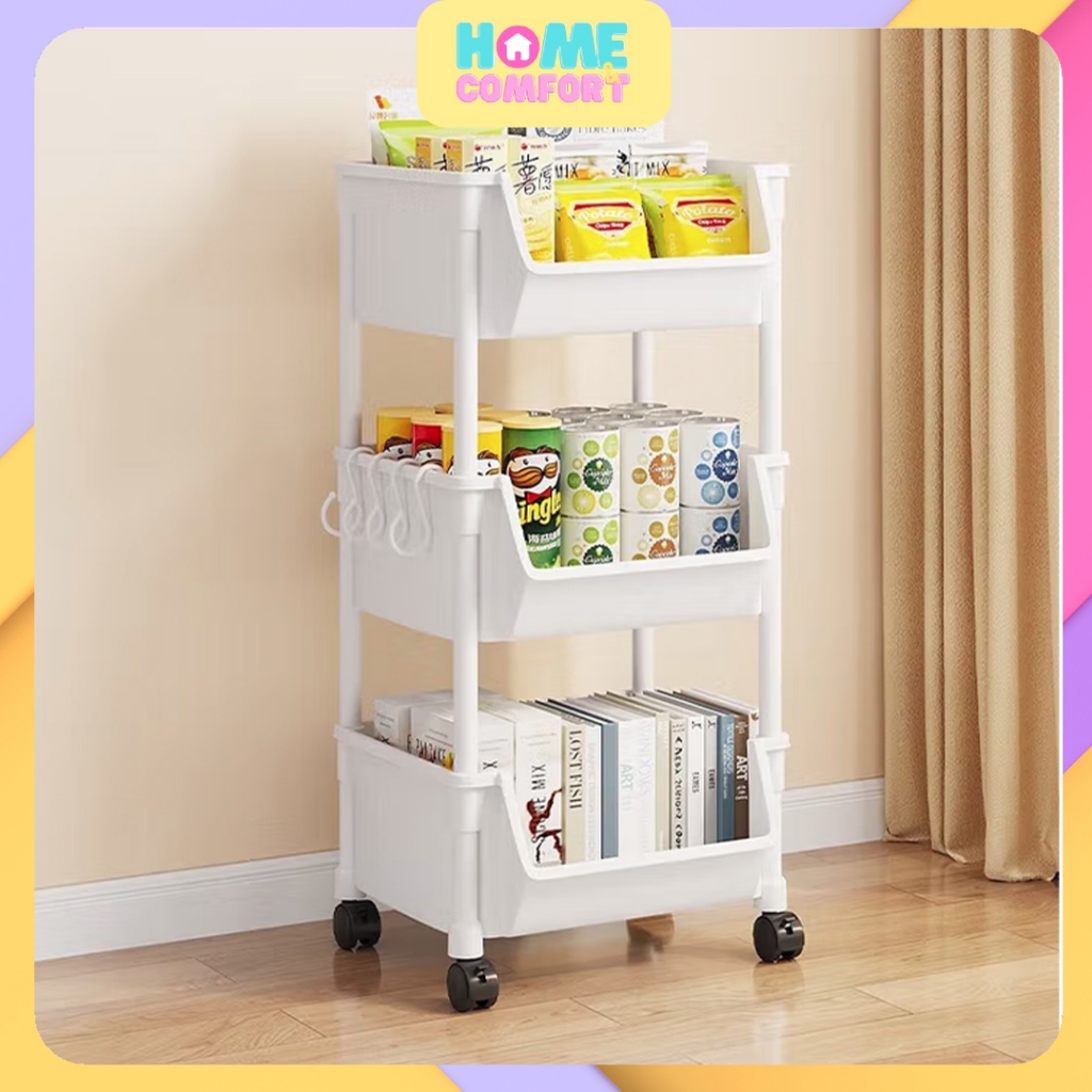 Homecomfort/Rak Susun Serbaguna Plastik Portabel/Rak dorong plastik/rak penyimpanan buku/rak dapur