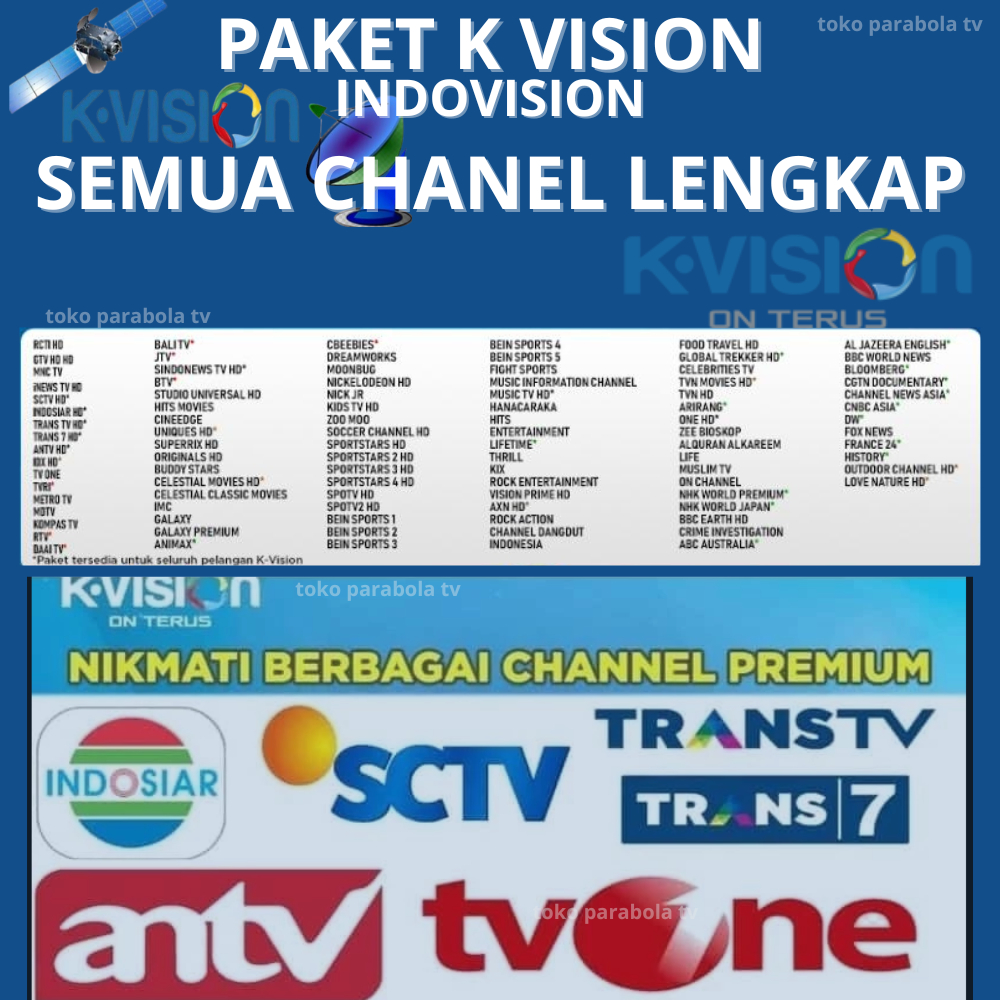 K VISION  PAKET KVISION INDOVISION LENGKAP SEMUA CHANEL MNC DAN BOLA CLING LGSAT OPTUS BROMO C2000 G