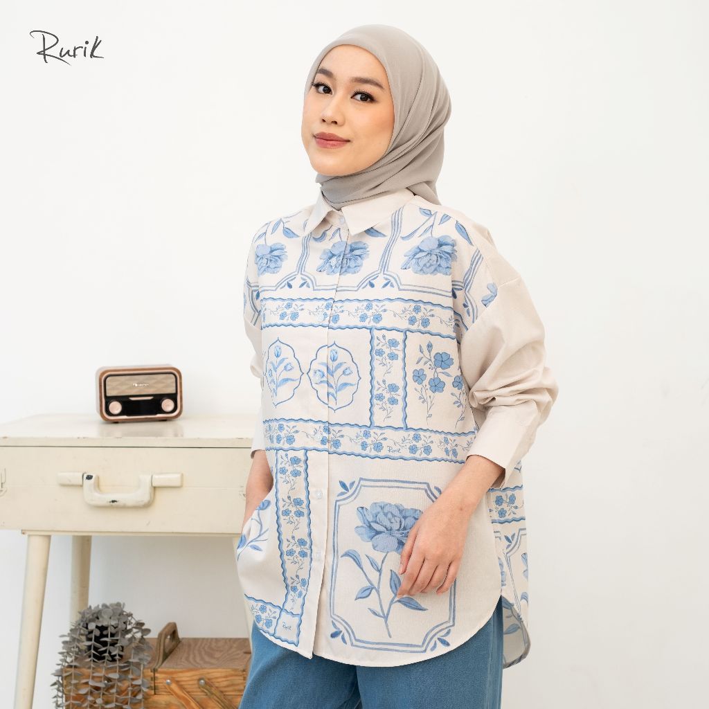 Rurik Kemeja Wanita Printing Oversize Blumora Print Shirt