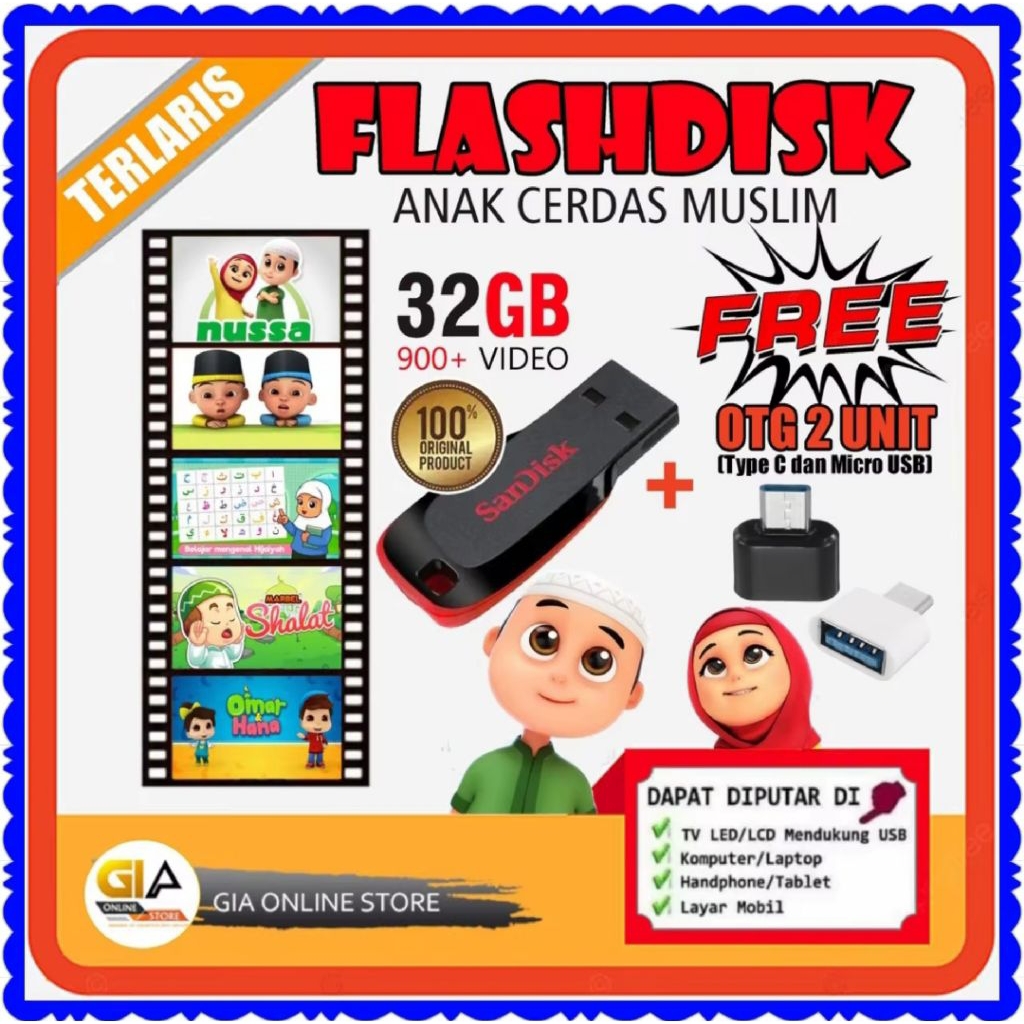 FLASHDISK ORIGINAL 32 GB ISI 1000 FILM EDUKASI ANAK ANAK-FLASHDISK ISI FILM KARTUN ANAK-FLASHDISK IS