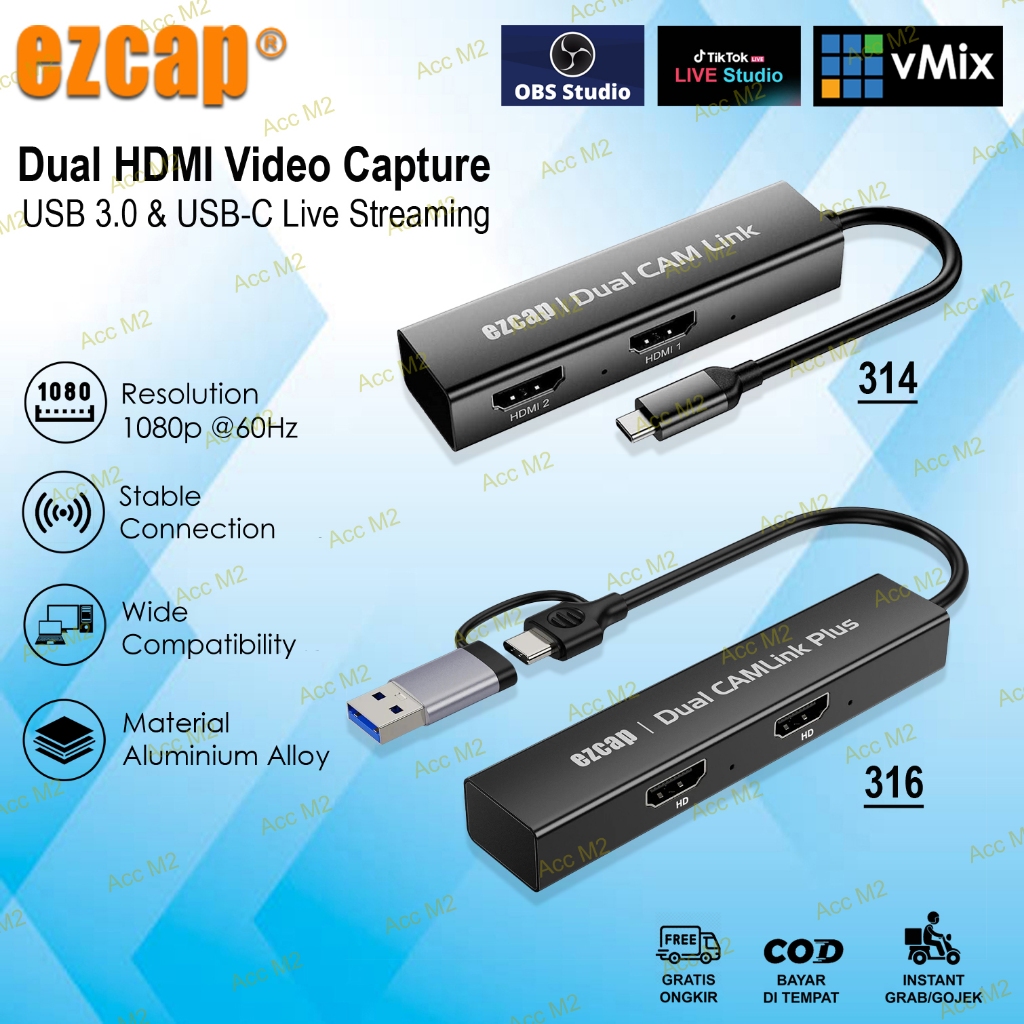 EZCAP 314 Type C to Dual HDMI Capture Cam Link 2 input HDMI EZCAP 314 / 316