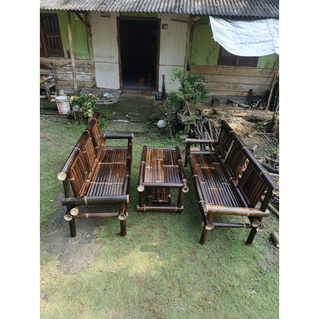 kursi meja set bambu wulung