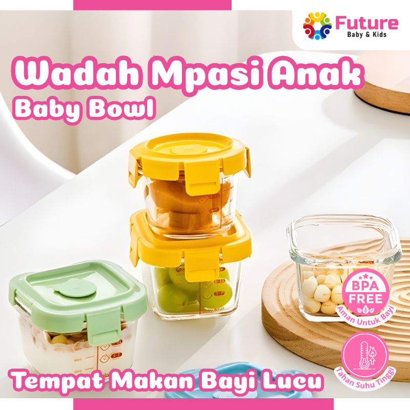 Peralatan Makan Bayi Tempat MPASI Anti Tumpah Tempat Makan Bayi Kontainer Kaca Wadah Snack Mpasi Tah