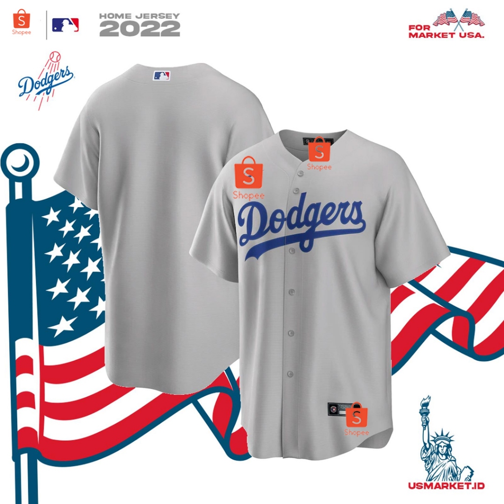 Kaos Jersey Baseball MLB Dodgers Los Angeles Grey Original Jersey