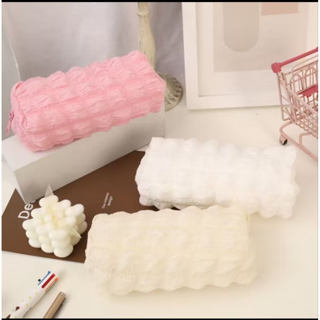 Tempat Pensil Puffy Aesthetic Motif Korean Style. Tempat Pensil Polos Puffy