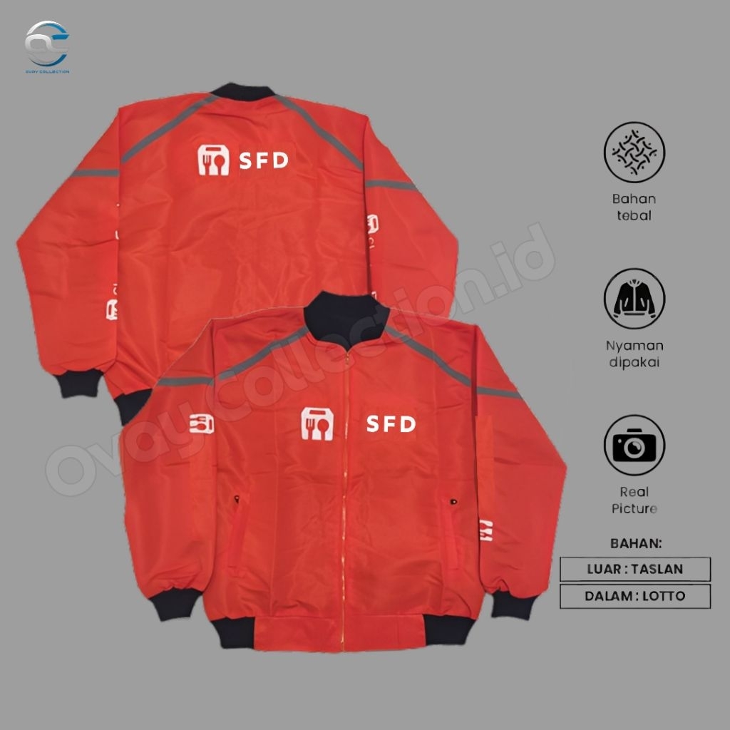 Jaket Bomber Pria Ojol Oren Full Bordir | Jaket Motor  SFD Orange Waterproof | Jaket Driver Cowok Ce