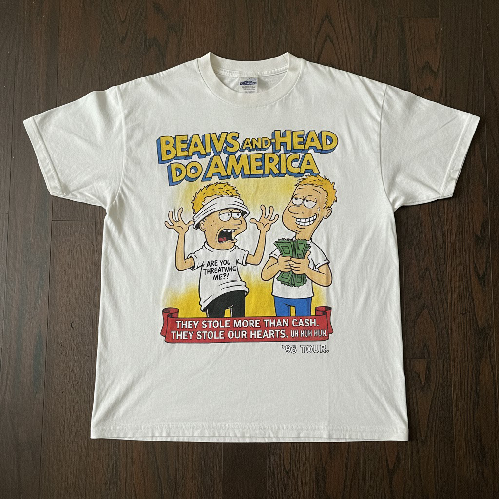 Kaos Vintage Movie Beavis & Butt-Head Do America T-Shirt World Tour '96 Cornholio MTV Original