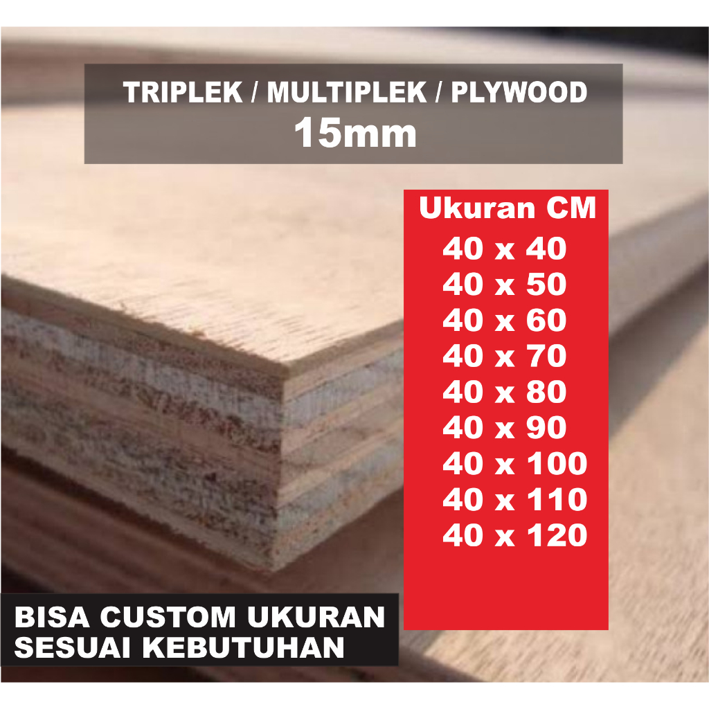Triplek custom sengon 15mm plywood multiplek halus 2 sisi lebar 40 cm