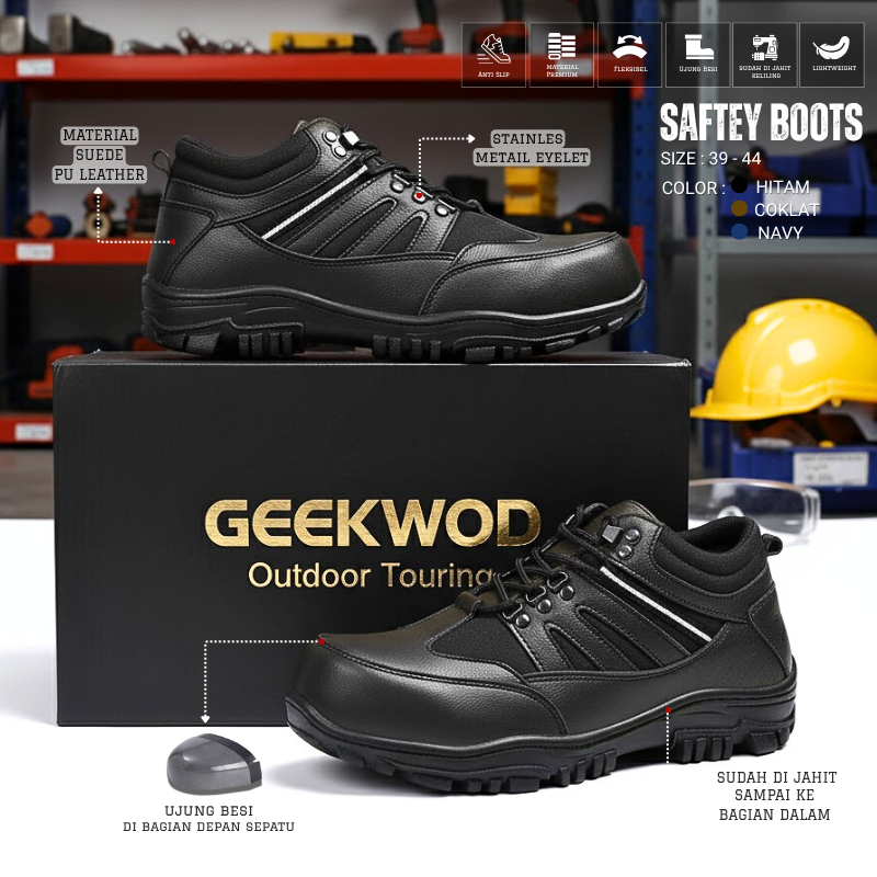 Sepatu Safety Boots Ujung Besi Pria Wanita - Safety Shoes Proyek Lapangan -  Sepatu Kerja Pria Track