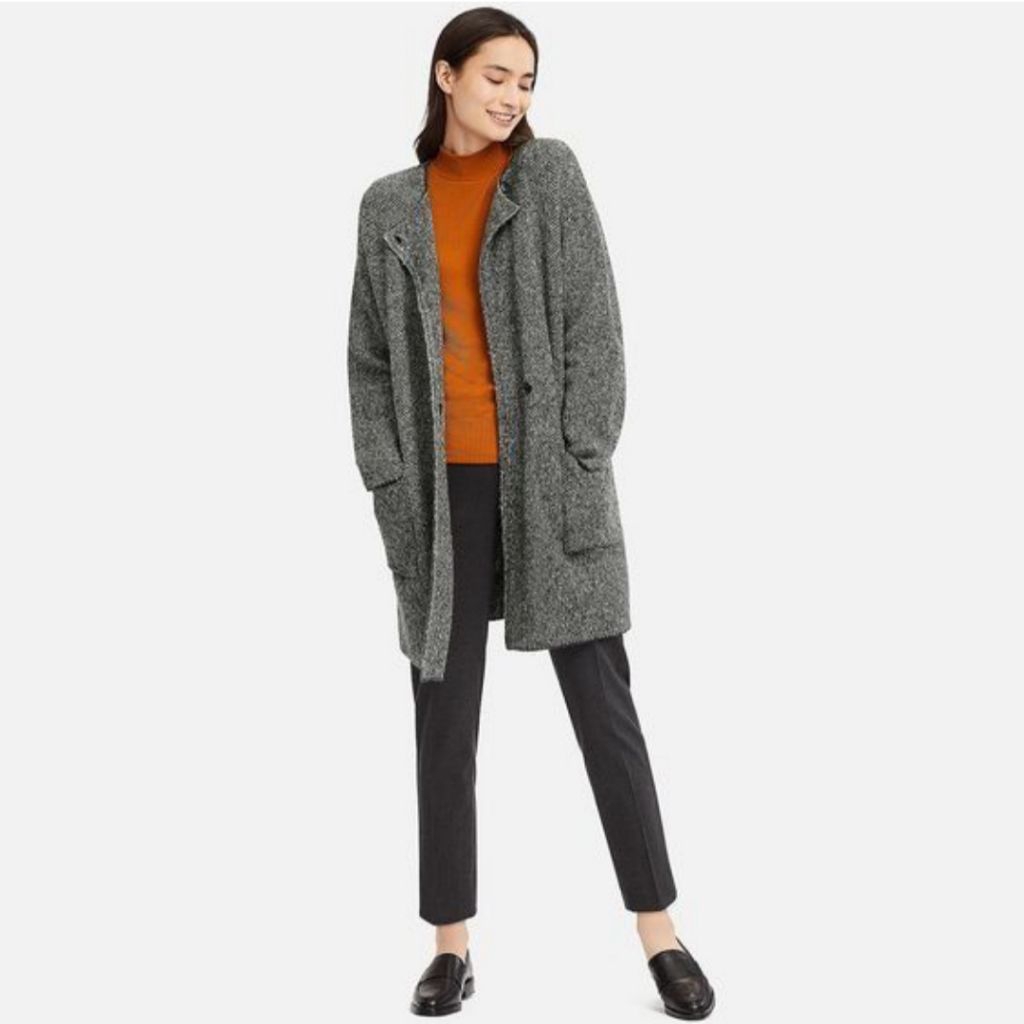 Uniqlo - Tweed Knitted Coat in Grey Preloved