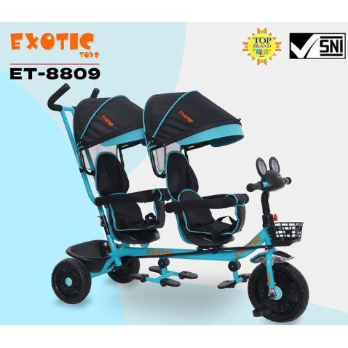 sepeda roda tiga exotic 8809 twins kembar boncengan sepeda anak roda tiga exotic stroller kembar