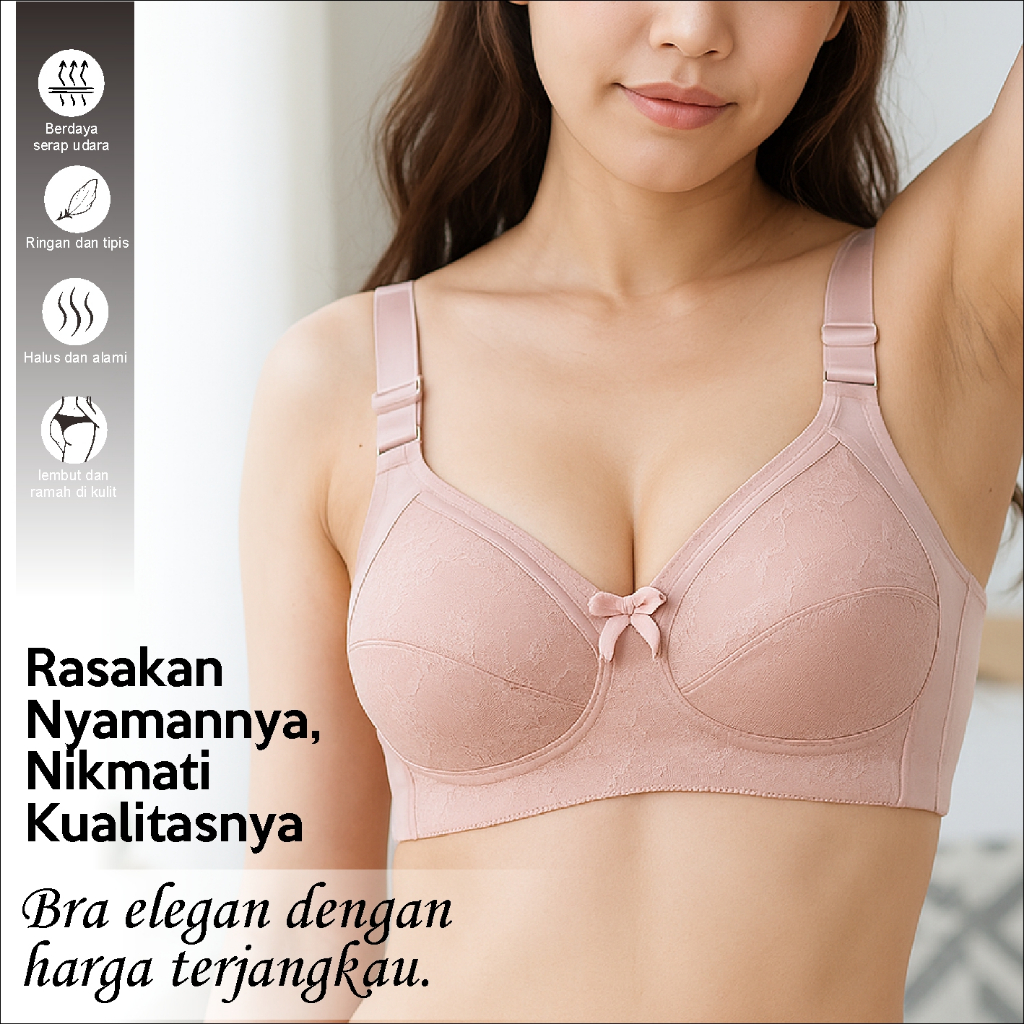 Lidily - Bra Lokal Big Cup Bh L021 | BH Big Size Tanpa Kawat Tanpa Busa | Underwear Wanita Jumbo | B