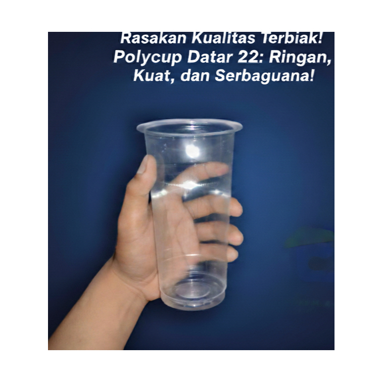 [BEST SELLER] Gelas Plastik POLYCUP PP 22 Oz Datar / Polycup 22oz Tebal + TUTUP ( LID STRAWLESS ), L