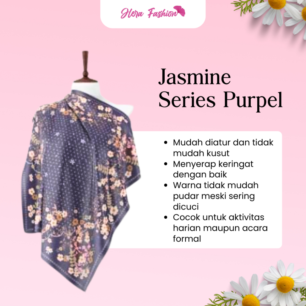 Hijab Voal Jasmine Series Purple – Jilbab Segi Empat Motif Bunga Ungu Premium | Hijab Floral Tidak M