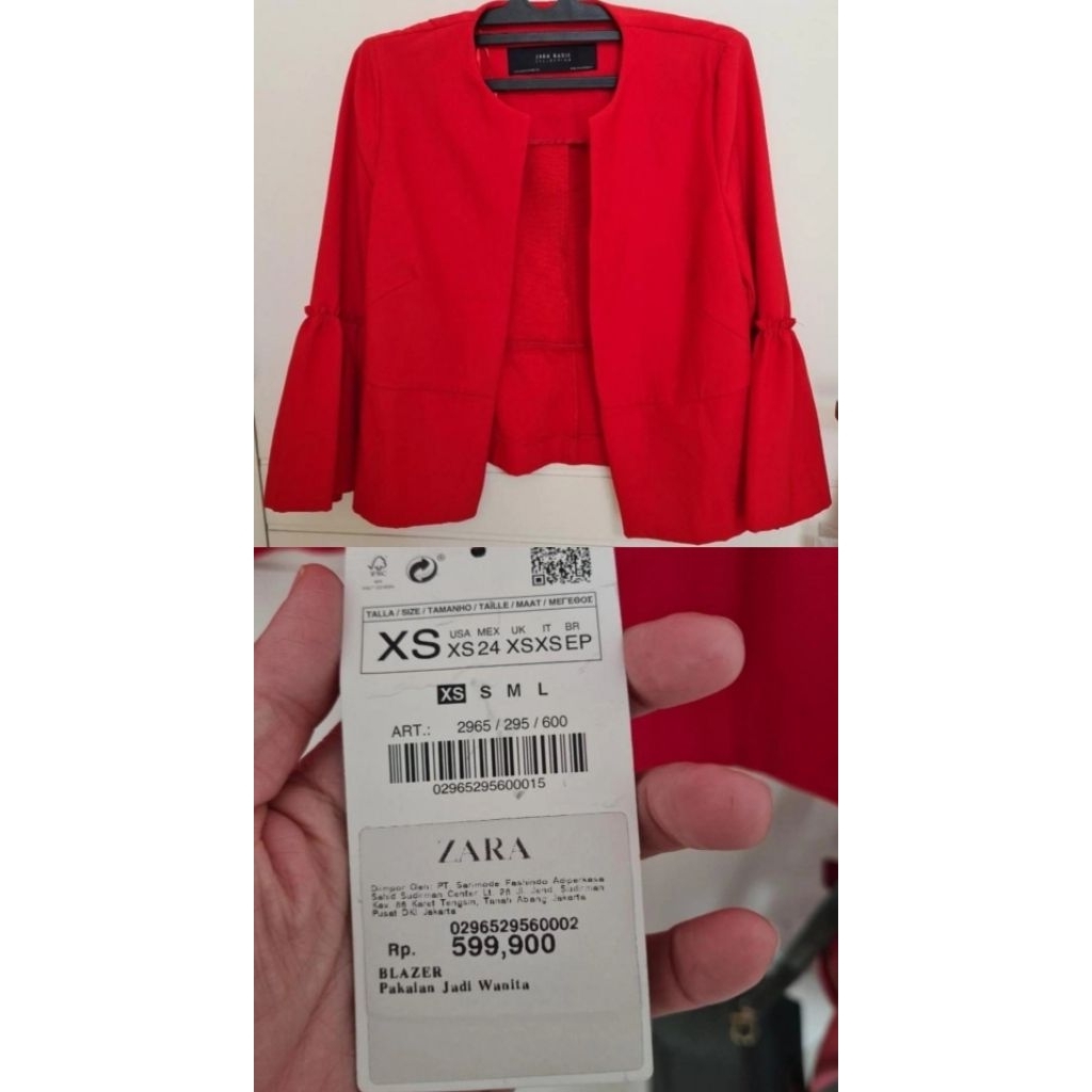 Jual rugi Ori zara blazer red size xs