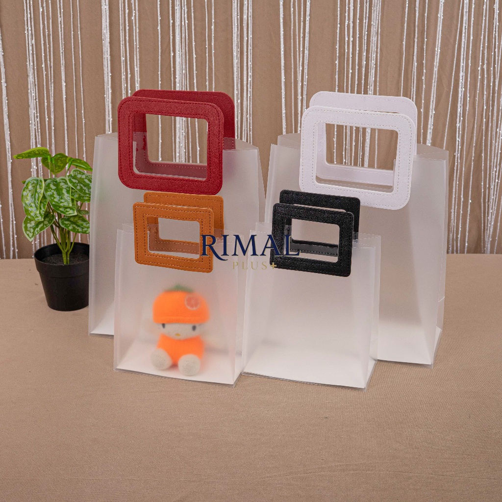 Paper Bag Transparan Mika PVC Premium Tebal Handle Kotak Persegi | Eco-Friendly Handle Kuat | Tas So