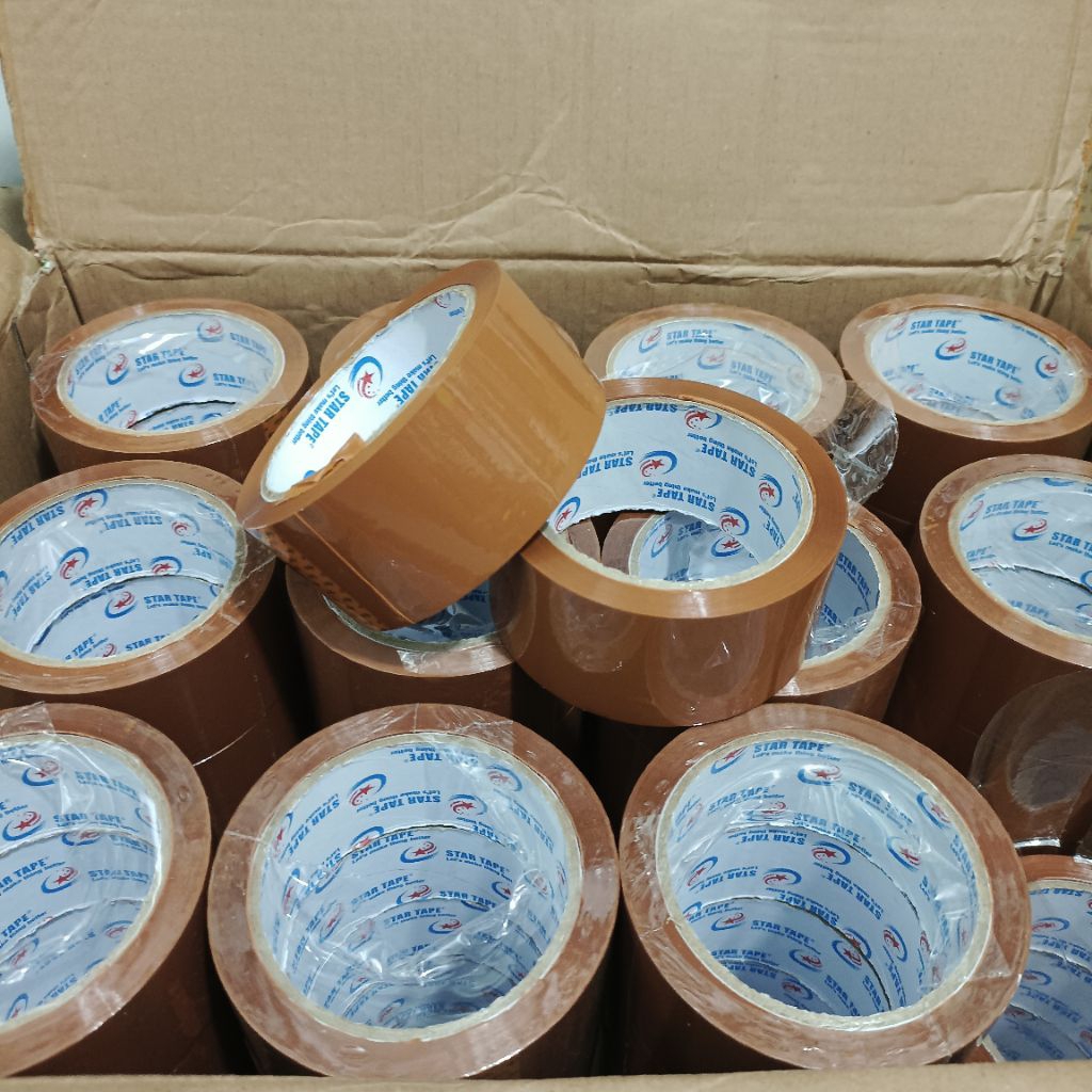 LAKBAN COKLAT LAKBAN LEM STAR TAPE 100YARD 45MM