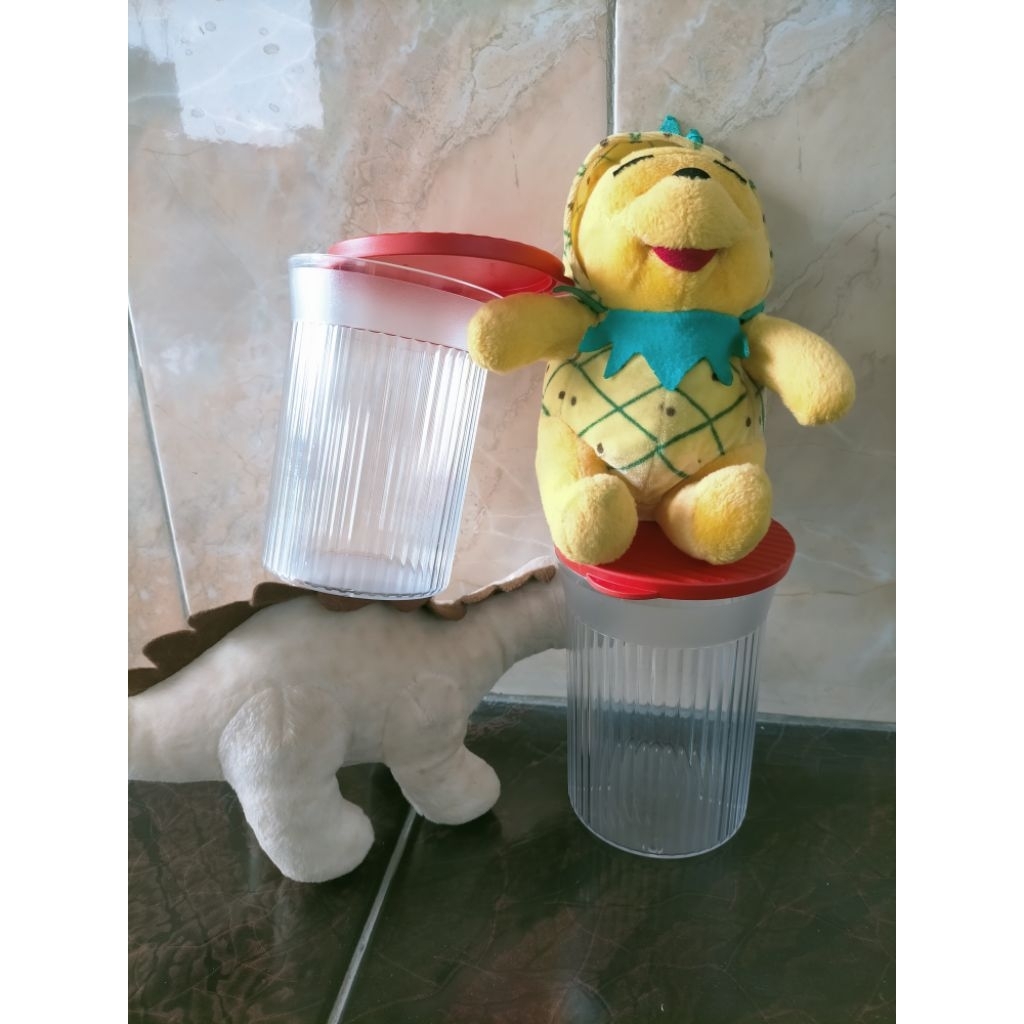 Preloved 2 toples krystal tupperware bulat tutup oren