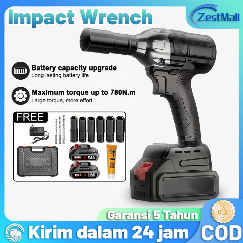 Impact Wrench Cordless Electric Wrench Brushless Mesin Bor Baterai Bor Impact Baterai Mesin Impact B