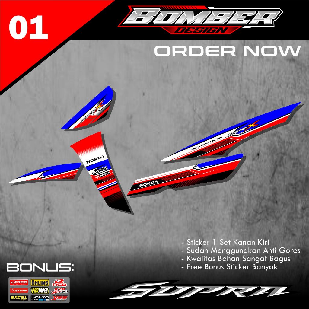 Stiker striping SUPRA X 110 LAMA SUPRA FIT Lama 2002 motor HONDA motor sticker variasi BMB.01
