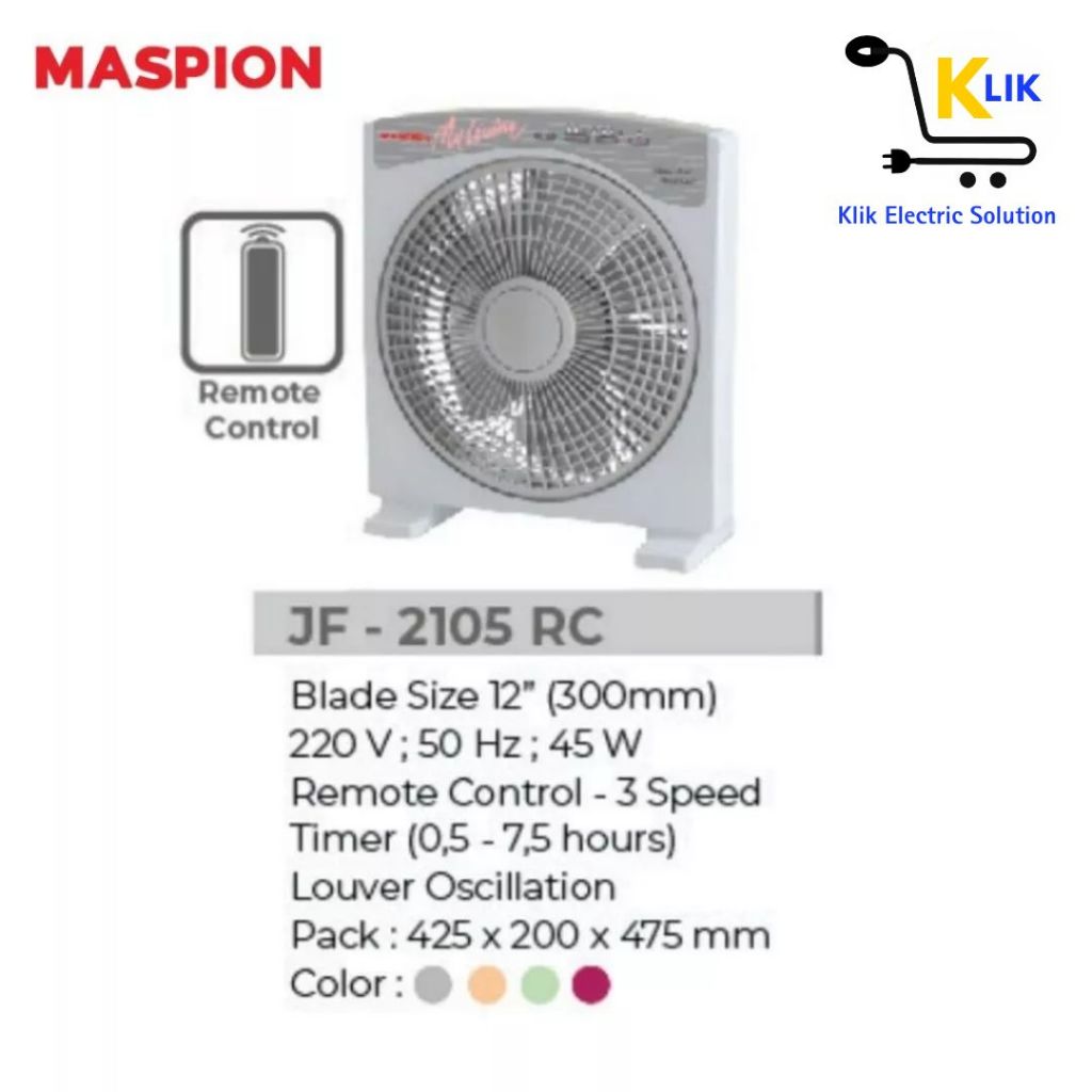 K.E.S - MASPION KIPAS ANGIN KOTAK JF-2105 RC / JF-2105 RC BOX FAN MASPION 12 INCH WITH REMOTE