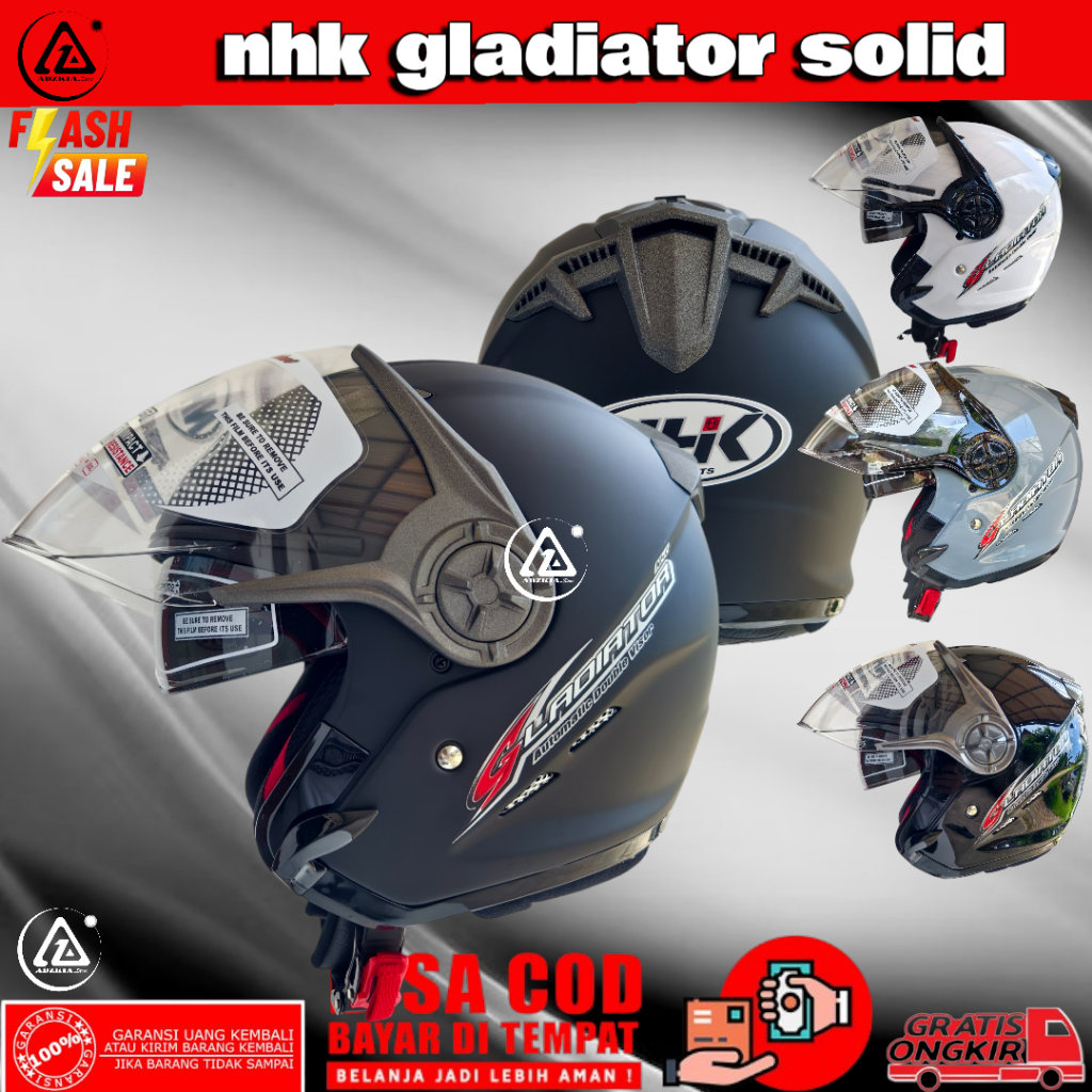 HELM HALF FACE NHK GLADIATOR SOLID|POLOS|DOUBLE VISOR