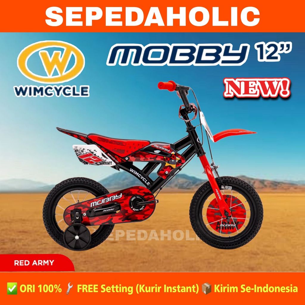 Sepeda Anak Laki BMX WIMCYCLE TRAIL MOBBY Ukuran 12 Inch Model Motor Cross